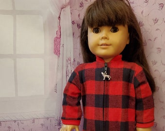 American Girl  Size Handcrafted Buffalo Checked Flannel Fabric Footed Sleeper For American Girl or Other 18&quot; Dolls. Fits 16&quot; Bitty Baby too!