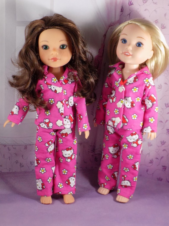 14/" Doll Clothes-fits American Girl Wellie Wishers-Pajamas-Flannel-Hearts