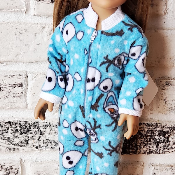 18" Size Handcrafted Light Weight Upcycled Olaf Frozen Fleece Footed Sleeper For 18" Dolls. Fits 16" BB Too!