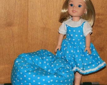 Handcrafted Bean Bag Chair and Faux Jumper For 14.5" Slim Doll Such as American Girl Wellie Wishers  &  Hearts For Hearts Dolls