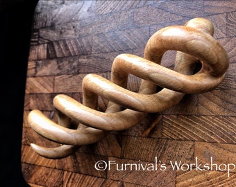 Reclaimed Beech wood triple helix hair fork by Furnival’s Workshop