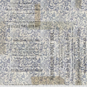 QBTH009-BLUE 108&#39;&#39; Free Spirit Fabrics Memorandum Tim Holtz Wide Backing