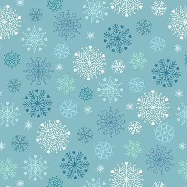 F72-2 45'' Lewis & Irene Ice Blue Snowflakes on Flannel