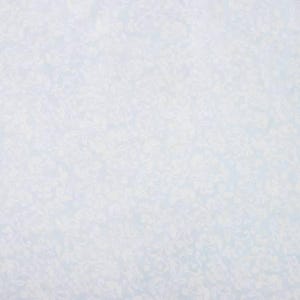 May include: A light blue fabric with a white floral pattern. The pattern is a repeating design of small, delicate flowers.