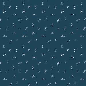 May include: A seamless pattern of white crescent moons and stars on a dark blue background.