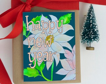 Happy New Year Floral -  - , Holiday Season, 2023 Christmas, Holiday Card Set, Sparkle, Yuletide- BrightKind Creative