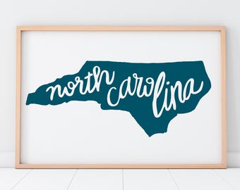 North Carolina Hand Lettered Art Print – Gold Foil, Wedding Gift, New Apartment, Graduation
