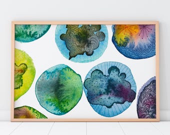 Blob Art Print - Molecule Amoeba Abstract Science Art with Linework - BrightKind Creative