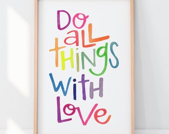 Do All Things With Love, motivational art, wall art, colorful art, office decor, living room, painting - BrightKind Creative