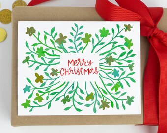 Merry Christmas Floral Watercolor Christmas Card - Snarky holiday Card, 2023 Christmas, Holiday Card Set, Joy - BrightKind Creative