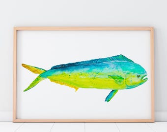 Mahi Mahi Fish Art Print , Dolphin Fish, Coastal Watercolor – Ocean Fishing Decor – Tropical Fish Wall Art lakehouse, BrightKind Creative