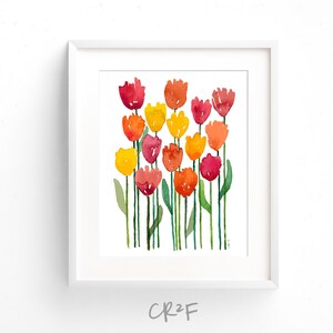 Watercolor Art Print-Tulip, Tulip art, Tulip Painting, Tulip Print, Red, Yellow, Orange, Pink, Office Art, Housewarming, BrightKind Creative image 2