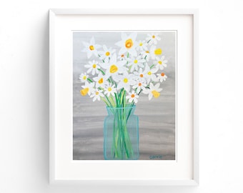 Impresión de arte floral gris y blanco - Acuarela y Gouache Floral - Arte colorido, Arte feliz, Flores alegres, Impresión de arte - BrightKind Creative