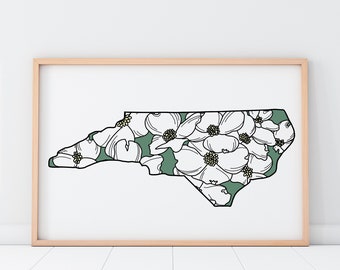 Dogwood North Carolina Art Print, Dogwood Print, State Flower, Home art, Office art, NC State Flower print - BrightKind Creative