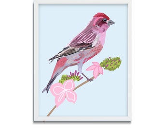 Finch art print, reproduction of original art, Purple Finch Office Art, Housewarming, BrightKind Creative