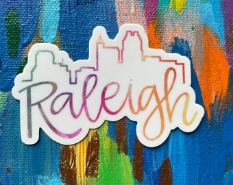 Raleigh skyline sticker - rainbow raleigh decal, motivational, laptop sticker, bumper sticker, water bottle sticker