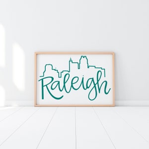 Raleigh Art Print - City of Oaks, NC, hand drawn, hand lettered, Option of Real Gold Foil
