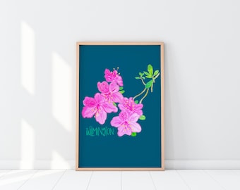 Wilmington Azalea Art Print – North Carolina Botanical Watercolor – Southern Floral Wall Artr BrightKind Creative