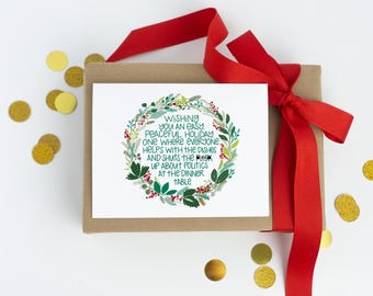 Snarky Wreath Holiday Card - Politics - Handdrawn Christmas Card, Curse Word, 2024 Christmas, Holiday Card Set, Joy - BrightKind Creative