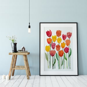 Watercolor Art Print-Tulip, Tulip art, Tulip Painting, Tulip Print, Red, Yellow, Orange, Pink, Office Art, Housewarming, BrightKind Creative image 3