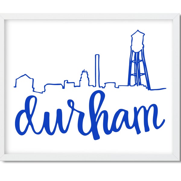 Durham Skyline, Bull City Skyline, Bull Durham, Durham Art Print, Wall Art, hand drawn, hand lettered, BrightKind Creative