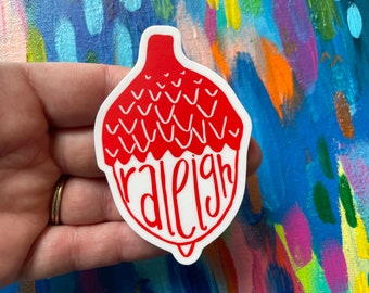 Raleigh Red acorn sticker, city of oaks, NC state red raleigh decal, north carolina, laptop sticker, bumper sticker, water bottle sticker