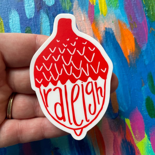 Raleigh Red acorn sticker, city of oaks, NC state red raleigh decal, north carolina, laptop sticker, bumper sticker, water bottle sticker