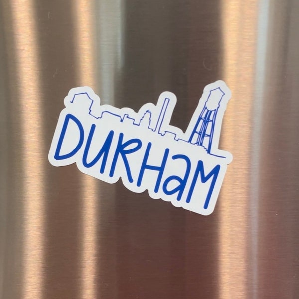 durham skyline magnet, bull city decal - fridge magnet, bumper magnet