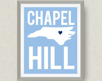 North Carolina Art Print in UNC Colors - BrightKind Creative