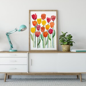 Watercolor Art Print-Tulip, Tulip art, Tulip Painting, Tulip Print, Red, Yellow, Orange, Pink, Office Art, Housewarming, BrightKind Creative image 4