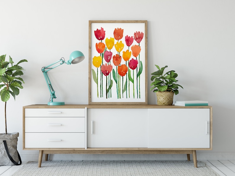 Watercolor Art Print-Tulip, Tulip art, Tulip Painting, Tulip Print, Red, Yellow, Orange, Pink, Office Art, Housewarming, BrightKind Creative image 4