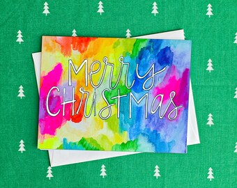 Rainbow Merry Christmas Card, Watercolor Christmas - Snarky holiday Card, 2023 Christmas, Holiday Card Set, Joy - BrightKind Creative
