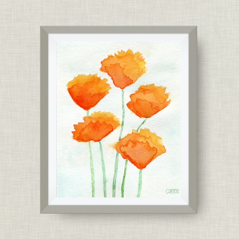 Poppies Poppy Watercolor Art Print orange flower Poppy art print floral watercolor art