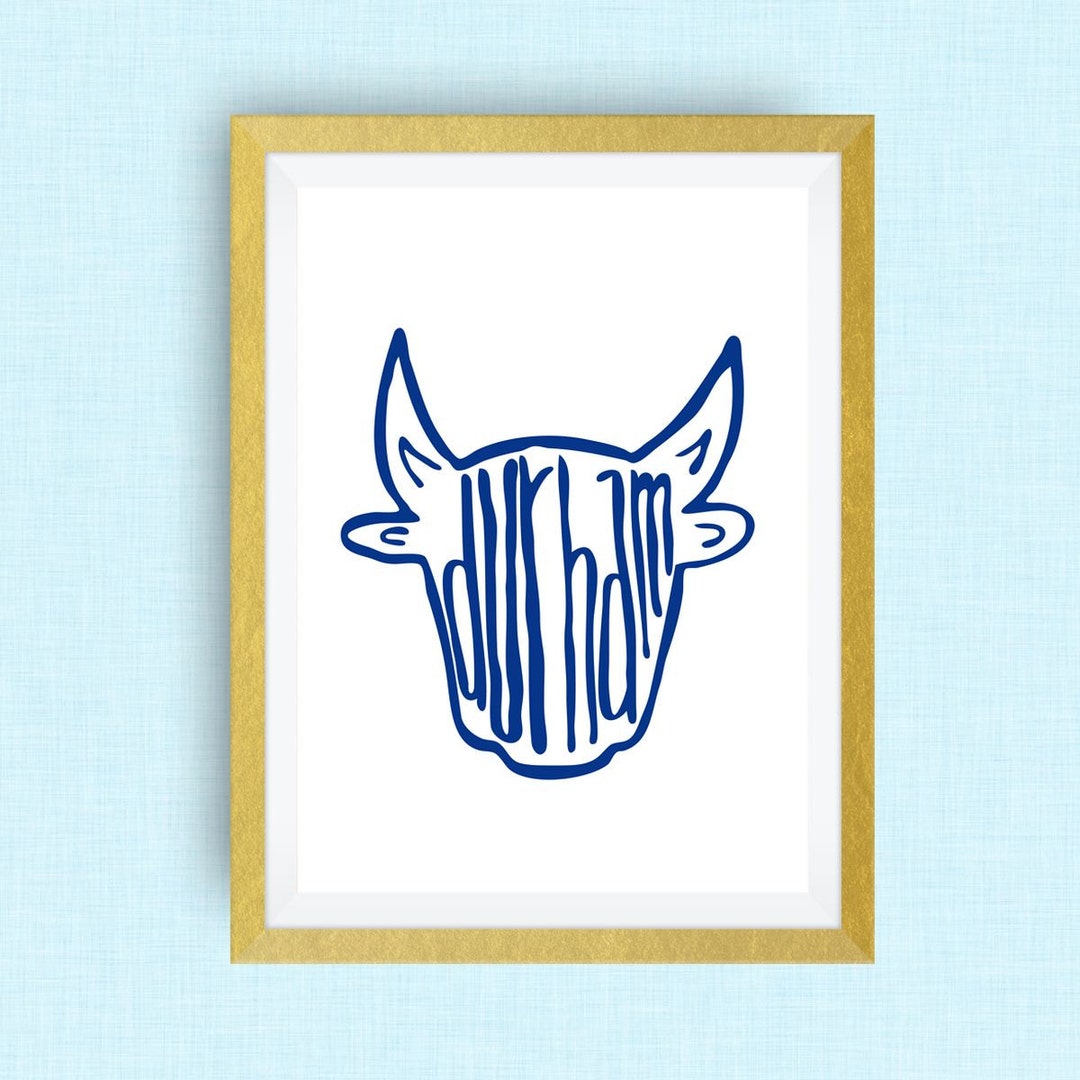 Durham Bull Art Print, Hand-lettered City Mascot - Etsy