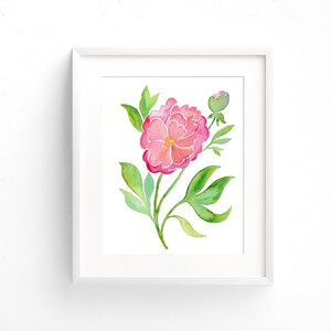 Peony Painting, Pink Green and White White Floral Art - Gouache Floral - Colorful art, Happy art, Cheerful flowers, Original Art Print
