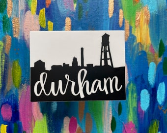 durham skyline sticker black and white, bull city decal - laptop sticker, bumper sticker, water bottle sticker