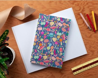 Notebooks - 5.5x8.5 Inches - lined - cute office supplies, floral office, vegetables, mushrooms, anemones, zinnia by BrightKind Creative