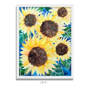 Sunflower Painting Art Print, Abstract nature wall art, Sun flower, colorful art, office decor, living room, painting - BrightKind Creative