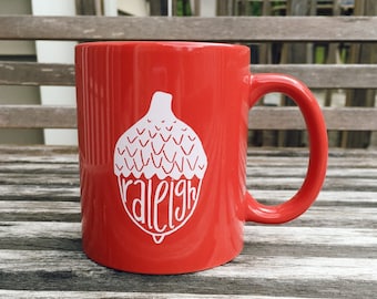 coffee mug - Raleigh Acorn coffee mug, red or purple
