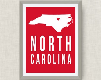 NC State Art Print – North Carolina Map, NCSU Colors