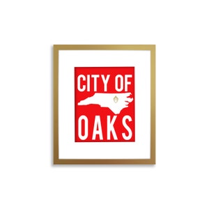 Raleigh Art Print, North Carolina Art Print - City of Oaks Gold Foil Acorn - BrightKind Creative