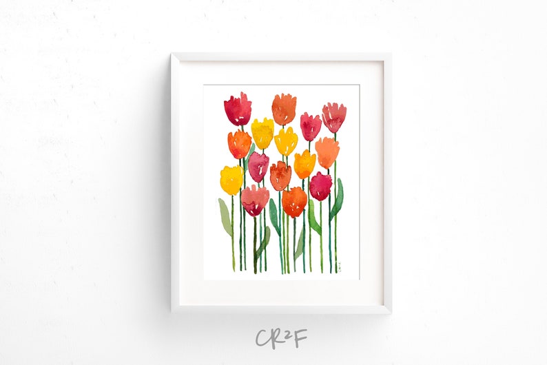 Watercolor Art Print-Tulip, Tulip art, Tulip Painting, Tulip Print, Red, Yellow, Orange, Pink, Office Art, Housewarming, BrightKind Creative image 2