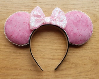 Pink Batik Mouse Ear Headband