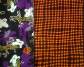 Halloween cotton reversible rustic country table runner with ghosts, bats, spooky trees and pumpkins
