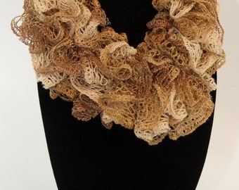 Gold Woman's Ruffled Scarf, Gold Blend Sashay Ruffled Scarf, Bell Ruffled Scarf, Gold Knit Ruffled Scarf, Knit Ruffled Scarf