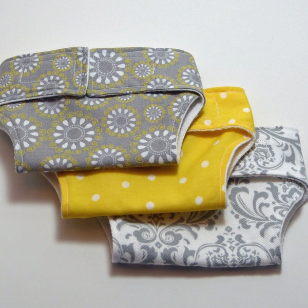 Doll Diapers - Yellow/Gray - Doll Accessories, Christmas Gifts for Girls, Stuffed Animal Accessories, Toy Diapers, Play Diapers