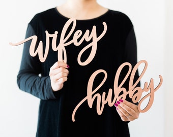 Wifey Hubby Wedding Chair Backs - Wedding Signs For Bride and Groom - Wedding Gift - Hand Lettered by Letters To You - Free Shipping
