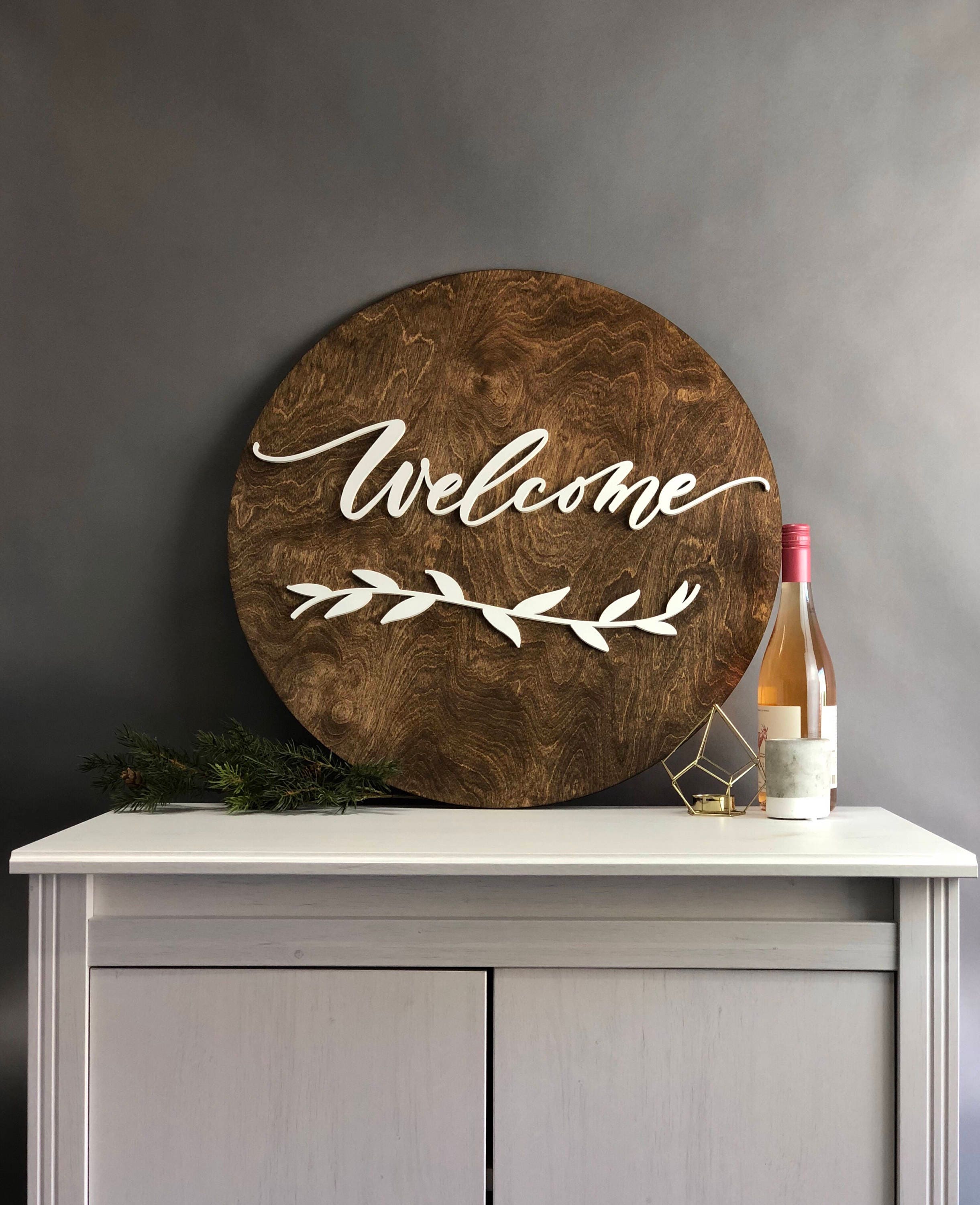 Dark Walnut Stained Wood Sign with White Laser Cut Lettering