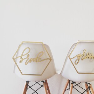 Bride Groom Chair Backs - Geometric Hexagon - Wedding Chair Backs - 12" Wide - Hand Lettered by Letters To You - Free Shipping