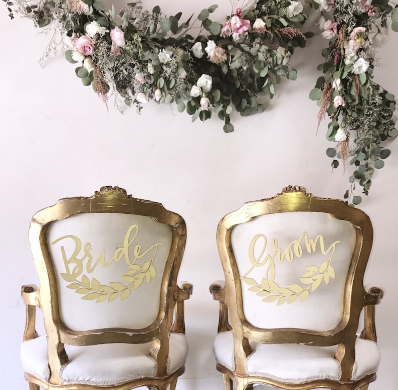 Wedding Chair Backs Half Wreath Bride and Groom Laser Cut Wood